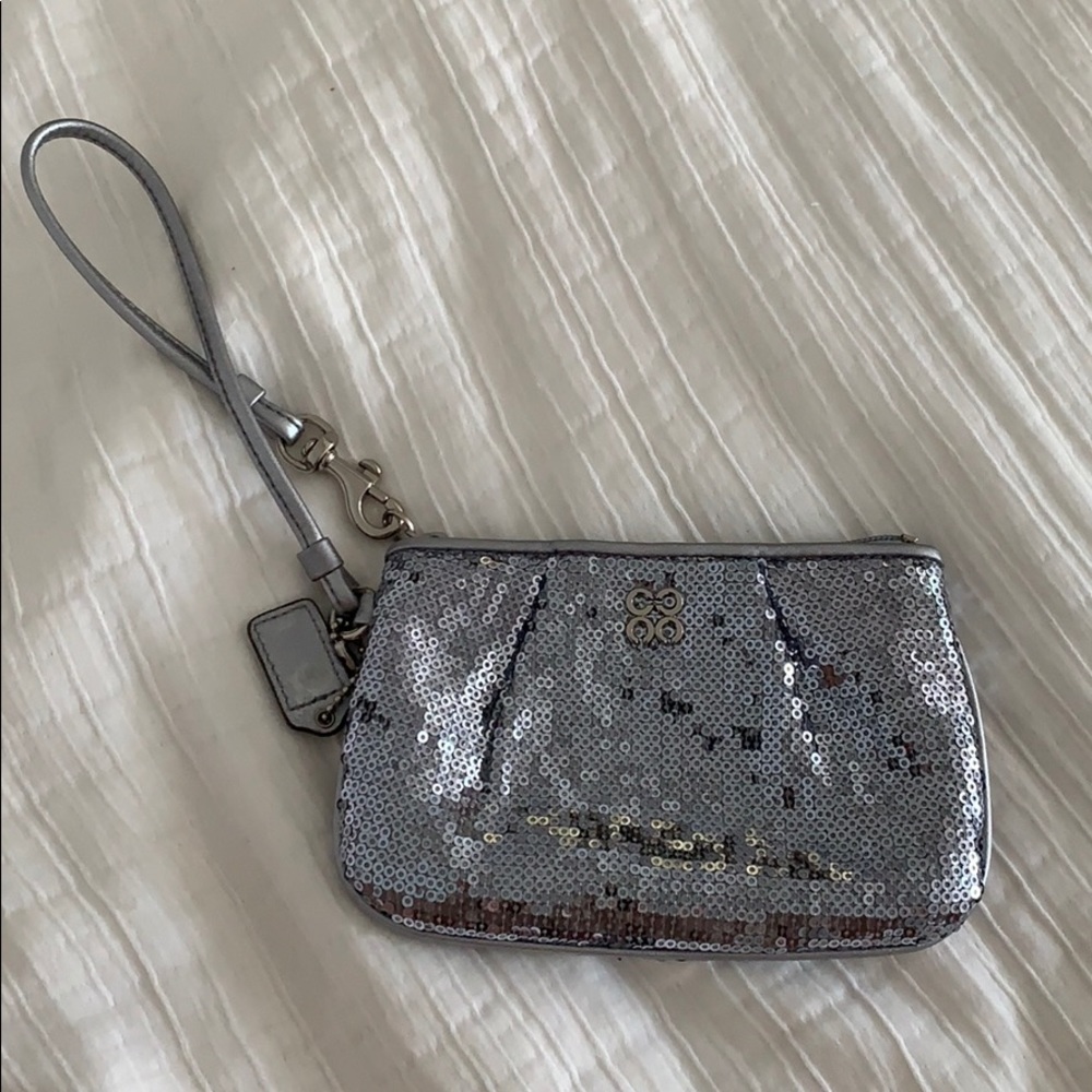 Sequined Coach Wristlet